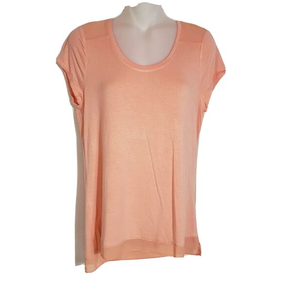The Limited Womens Top Medium Orange Hi Low Blouse Sheer Trim Rayon Stretch - Picture 1 of 9